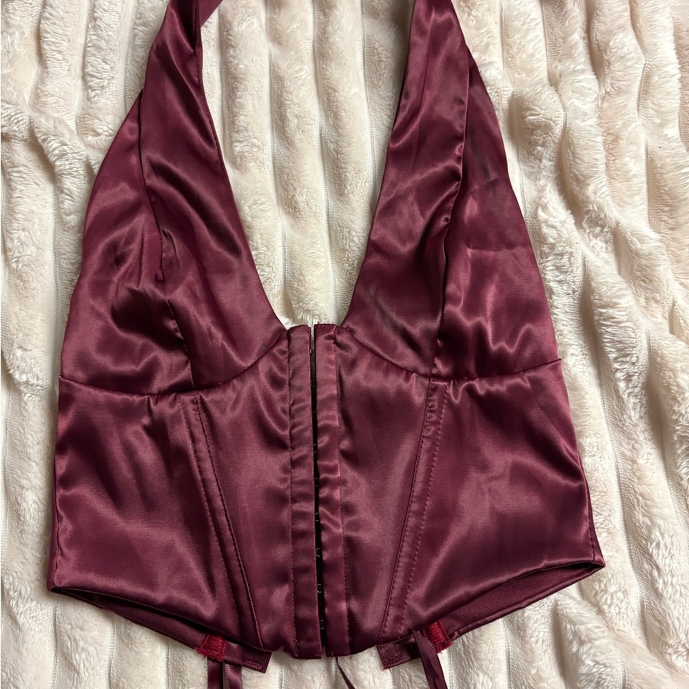 Elegant Burgundy Satin Halter corset top